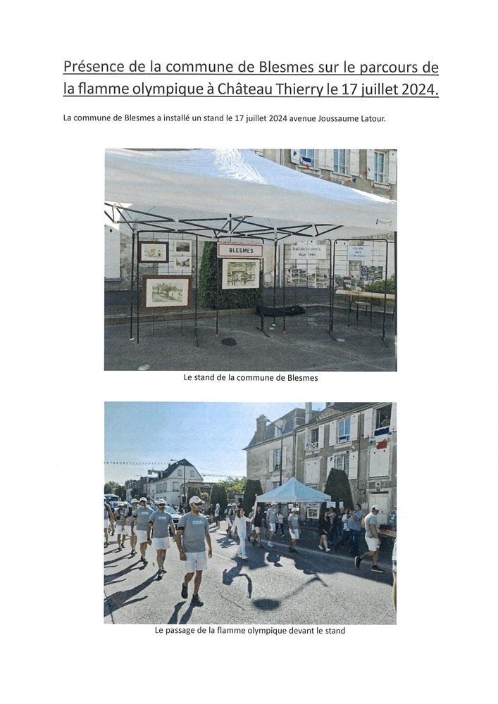 <strong>PACOURS DE LA FLAMME OLYMPIQUE STAND COMMUNE DE BLESMES</strong> <small>© Mairie de BLESMES</small>