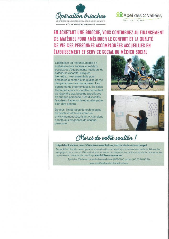 Opération brioche du 14 au 20 octobre 2024 à Blesmes © Mairie de BLESMES <strong>Opération brioche du 14 au 20 octobre 2024 à Blesmes</strong> <small>© Mairie de BLESMES</small>