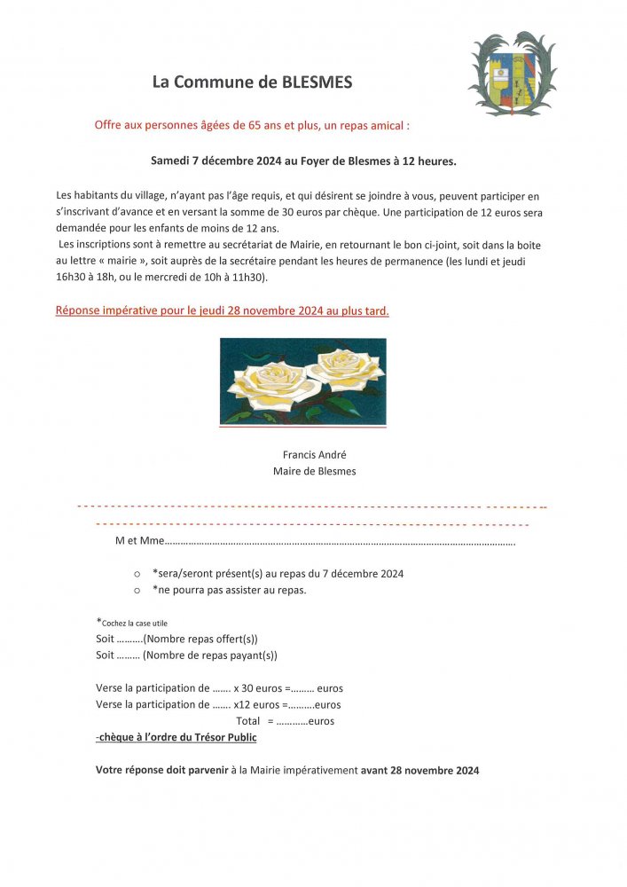 <strong>Repas amical de Blesmes le 7 décembre 2024</strong> <small>© Mairie de BLESMES</small>