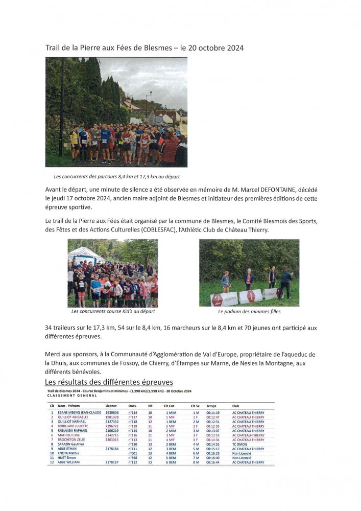 Trail de la Pierre aux Fées du 20 octobre 2024 © Mairie de BLESMES <strong>Trail de la Pierre aux Fées du 20 octobre 2024</strong> <small>© Mairie de BLESMES</small>